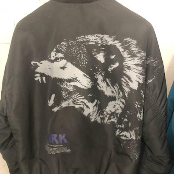 LIMITED EDITION EDGY BLACK WOLF BOMBER JACKET BEWARE OF THE MOON SIZE M - Picture 4 of 8